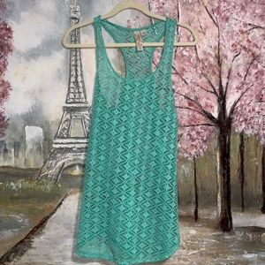 MIKEN SWIM - AQUA BLUE CROCHET KAFTAN / COVER UP - SMALL sz S EUC